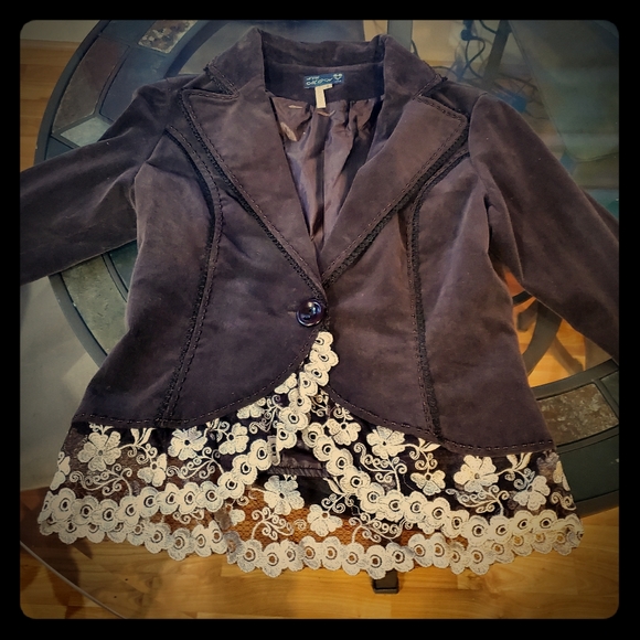 Lace and corduroy fitted  jacket - Picture 1 of 6